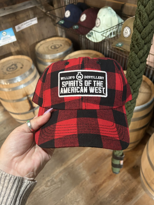 Willie's Distillery Red and Black Plaid Hat